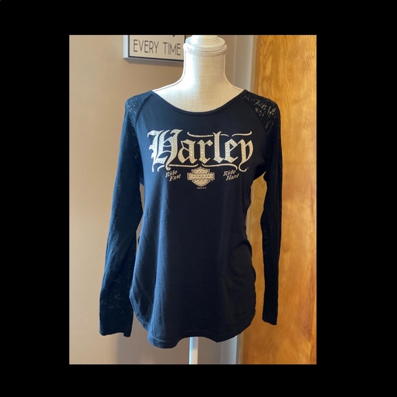 Harley Davidson Bling Long Sleeve Black Tee - Sz L - Picture 1 of 4